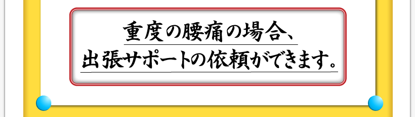 腰痛が治る腰痛アカデミーはヘルニア、狭窄症、坐骨神経痛を治すため重度の腰痛の場合、名医坂戸孝志に出張サポートの依頼ができます。